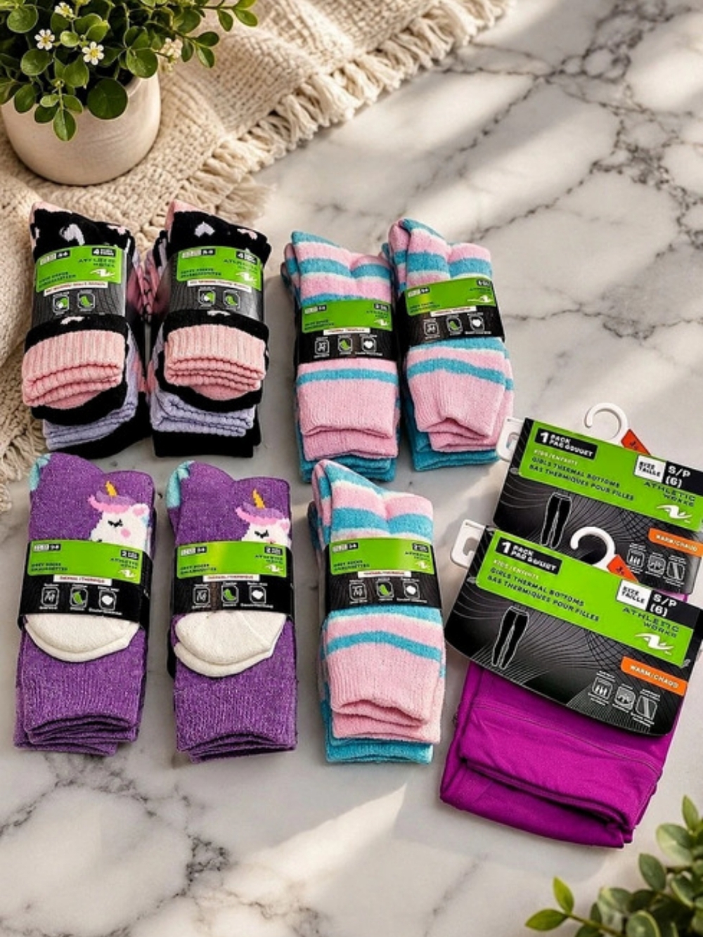 NWT Athletic Works Girls Thermal Socks Leggings Winter Bundle Size 3-6